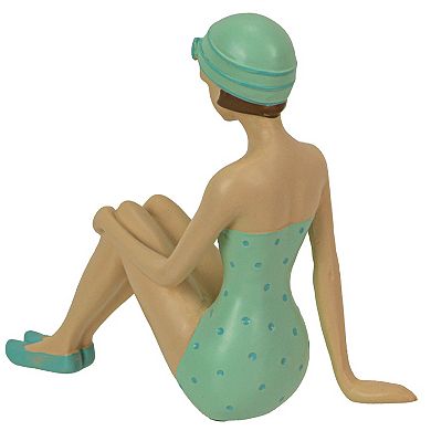Vintage Bathing Beauty Beach Girl Teal And Blue Polka Dot Swimsuit Statue