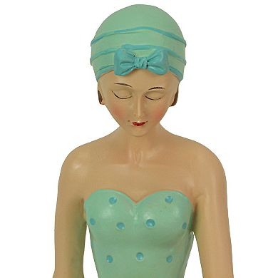 Vintage Bathing Beauty Beach Girl Teal And Blue Polka Dot Swimsuit Statue