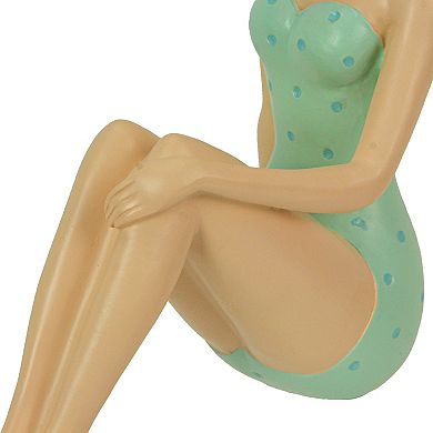 Vintage Bathing Beauty Beach Girl Teal And Blue Polka Dot Swimsuit Statue