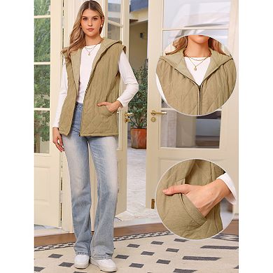 Puffer Vest for Women's Oversized Sleeveless Winter Gilet Quilted Zip Hoodie Vest Jackets