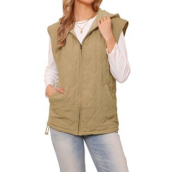 Puffer Vest for Women's Oversized Sleeveless Winter Gilet Quilted Zip Hoodie Vest Jackets