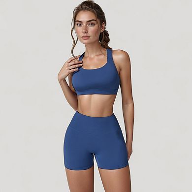 Women's Wide Strap Square Neck Sports Bra Top with Sculpted Seam Detail and Cropped Fit