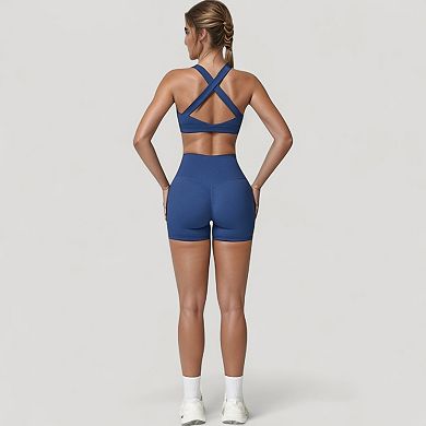 Women's Wide Strap Square Neck Sports Bra Top with Sculpted Seam Detail and Cropped Fit