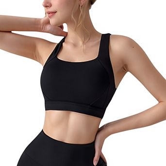 Women's Wide Strap Square Neck Sports Bra Top with Sculpted Seam Detail and Cropped Fit