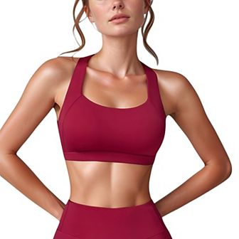 Women's Wide Strap Square Neck Sports Bra Top with Sculpted Seam Detail and Cropped Fit