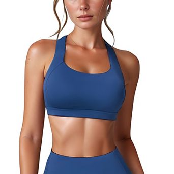 Women's Wide Strap Square Neck Sports Bra Top with Sculpted Seam Detail and Cropped Fit