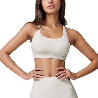 Women's Wide Strap Square Neck Sports Bra Top with Sculpted Seam Detail and Cropped Fit