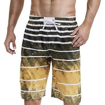 Men's Striped Swim Trunks with Adjustable Waistband and Lightweight Quick-Dry Fabric
