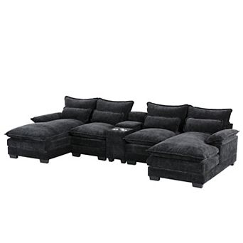 Merax Modern U-shaped Sectional Sofa with Console