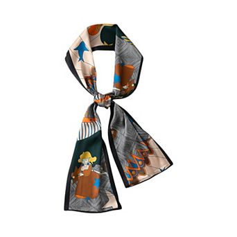Women's Silky Rectangular Neck Scarf with Abstract Print Border Design for Versatile Styling