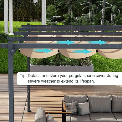 Aoodor Pergola Replacement Canopy- Retractable Sun Shade Cover with Water-Resistant & UPF 50+ UV