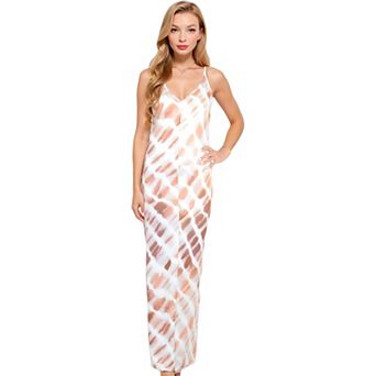 Women's Spaghetti Strap Tie-Dye Maxi Dress with V-Neckline and Flowy Silhouette
