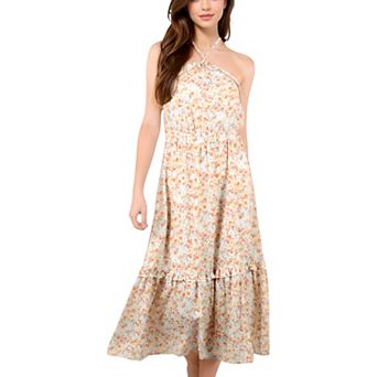 Women's Floral Print Halter Maxi Dress with Skirt and Elastic Waist