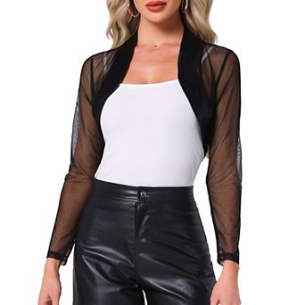 Satin Shrug for Women's Evening Dresses Mesh Coverup Open Front Long Sleeve Cropped Bolero