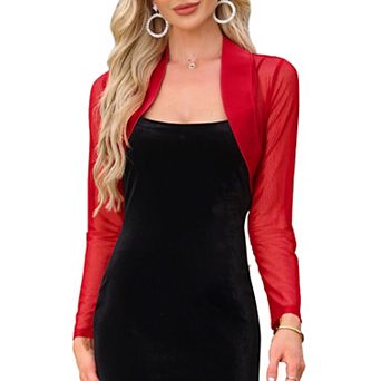 Satin Shrug for Women's Evening Dresses Mesh Coverup Open Front Long Sleeve Cropped Bolero