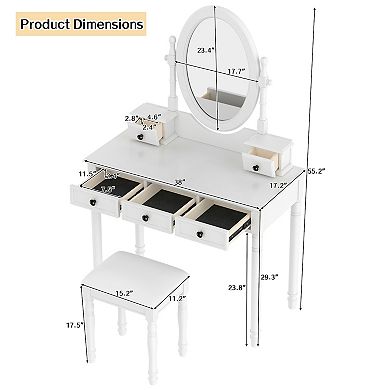 Merax Vanity Desk with Adjustable Angle Mirror, Vintage Vanity Makeup Table and Cushioned Stool Set