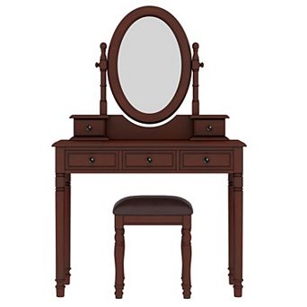 Merax Vanity Desk with Adjustable Angle Mirror, Vintage Vanity Makeup Table and Cushioned Stool Set