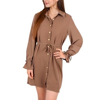 Women's Button-Down Shirt Dress with Tie Waist