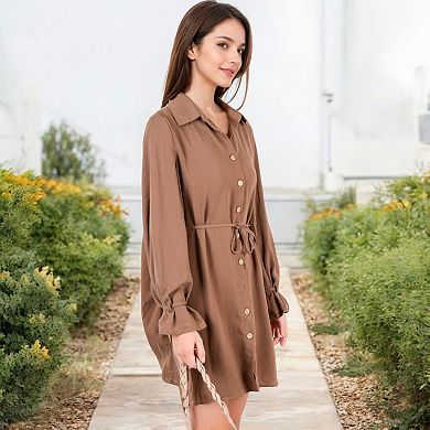 Women's Button-Down Shirt Dress with Tie Waist