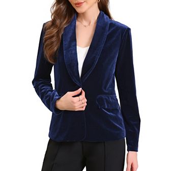 Velvet Blazer for Women's Shawl Collared Long Sleeve Botton Down Business Cocktail Suit Jackets