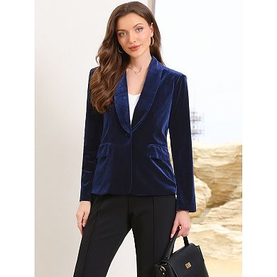 Velvet Blazer for Women's Shawl Collared Long Sleeve Botton Down Business Cocktail Suit Jackets
