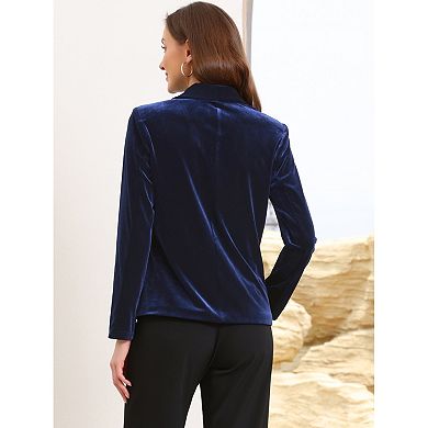 Velvet Blazer for Women's Shawl Collared Long Sleeve Botton Down Business Cocktail Suit Jackets