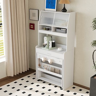 Merax Buffet with Hutch and Foldable Dining Table, Multifunctional Cupboard with Storage Shelf