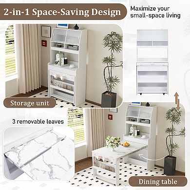 Merax Buffet with Hutch and Foldable Dining Table, Multifunctional Cupboard with Storage Shelf