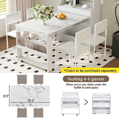 Merax Buffet with Hutch and Foldable Dining Table, Multifunctional Cupboard with Storage Shelf