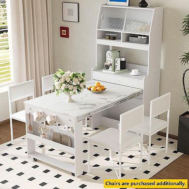 Merax Buffet with Hutch and Foldable Dining Table, Multifunctional Cupboard with Storage Shelf