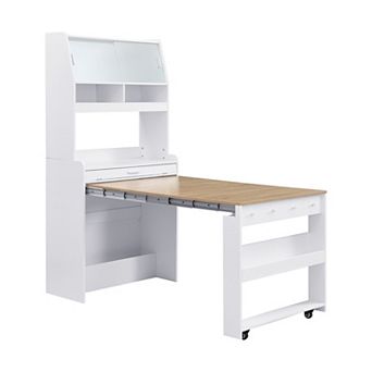 Merax Buffet with Hutch and Foldable Dining Table, Multifunctional Cupboard with Storage Shelf