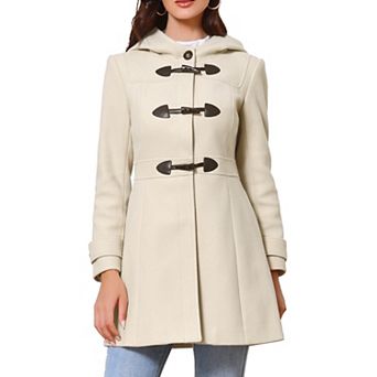 Winter Overcoat for Womens Trench Mid-thigh Hooded Toggle Duffle Pea Coat with Pockets