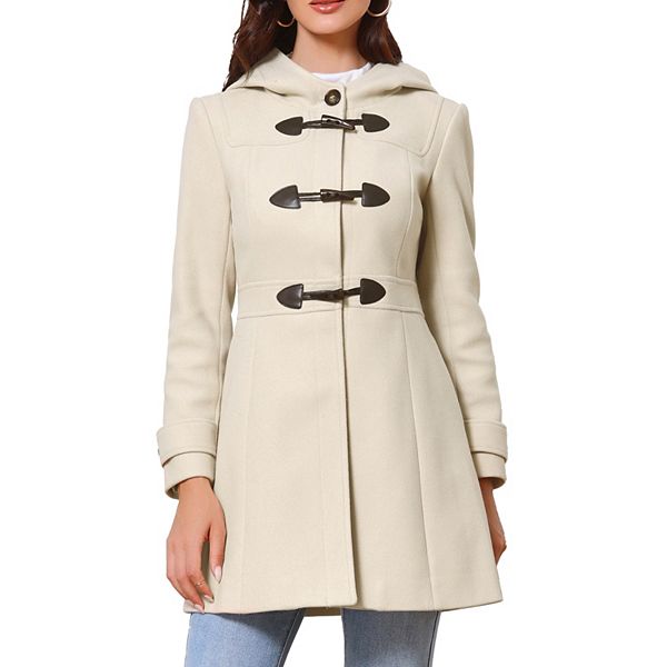 Winter Overcoat for Womens Trench Mid-thigh Hooded Toggle Duffle