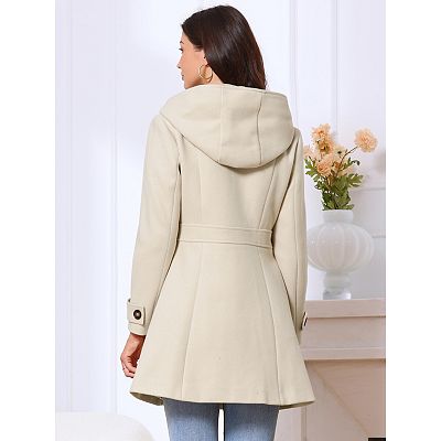 Winter Overcoat for Womens Trench Mid-thigh Hooded Toggle Duffle