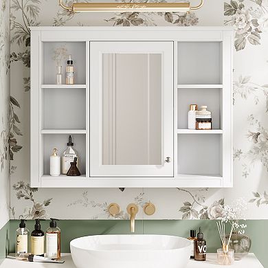 Merax Wall Mounted Bathroom Storage Cabinet, Modern Bathroom Wall Cabinet with Mirror