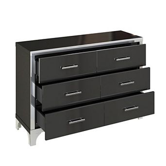 Merax Elegant High Gloss Dresser with Metal Handle,Mirrored Storage Cabinet with 6 Drawers