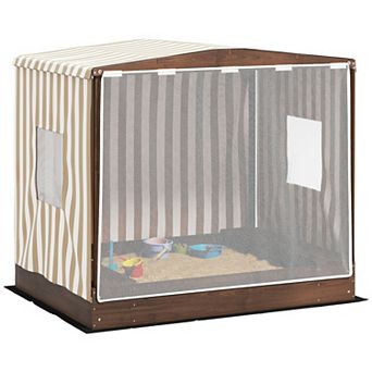 Qaba Kids Wooden Sandbox with Canopy Fully Covered, 56inch x 40" x 52"