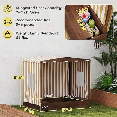 Qaba Kids Wooden Sandbox with Canopy Fully Covered, 56inch x 40inch x 52inch