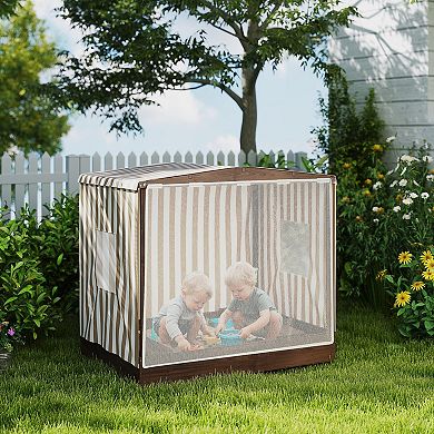 Qaba Kids Wooden Sandbox with Canopy Fully Covered, 56inch x 40inch x 52inch