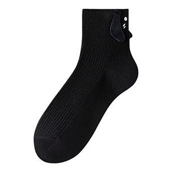 Women's 2 Pairs Ribbed Ankle Socks with 3D Puppy Ear Detail and Embroidered Dog Face