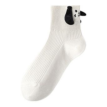 Women's 2 Pairs Ribbed Ankle Socks with 3D Puppy Ear Detail and Embroidered Dog Face