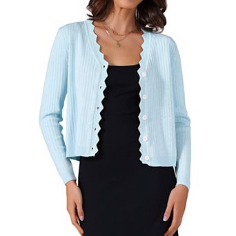 Women's Cropped Cardigan Knit Shrug Casual Long Sleeve V Neck Button Down Cardigans Sweater