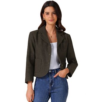 Women's Vintage Work Blazer Notched Lapel Long Sleeve One Button Office Suit Jacket
