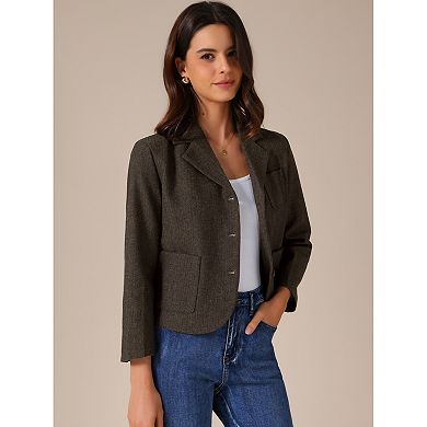 Women's Vintage Work Blazer Notched Lapel Long Sleeve One Button Office Suit Jacket