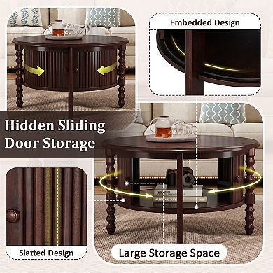 Merax Vintage Round Coffee Table with Storage in 30.3" for Living Room, Mid Century Modern Cocktail