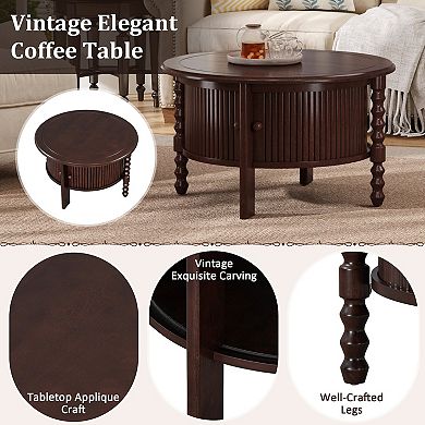 Merax Vintage Round Coffee Table with Storage in 30.3" for Living Room, Mid Century Modern Cocktail