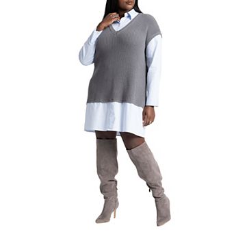 ELOQUII Women's Plus Size Twofer Shirt Dress