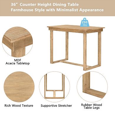 Merax Farmhouse Counter Height 5-Piece Dining Table Set with 1 Rectangular Dining Table and 4 Chairs