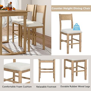 Merax Farmhouse Counter Height 5-Piece Dining Table Set with 1 Rectangular Dining Table and 4 Chairs