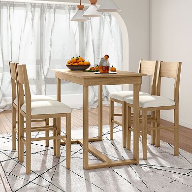 Merax Farmhouse Counter Height 5-Piece Dining Table Set with 1 Rectangular Dining Table and 4 Chairs